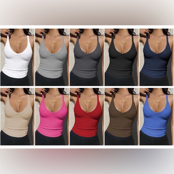 Deep V Neck ribbed Tanks - Picture 1 of 2
